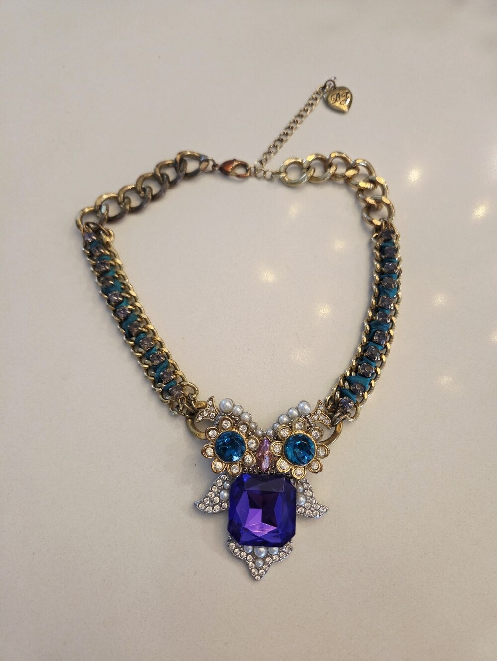 Betsey Johnson Gold-Tone Necklace with Purple & Teal Accents